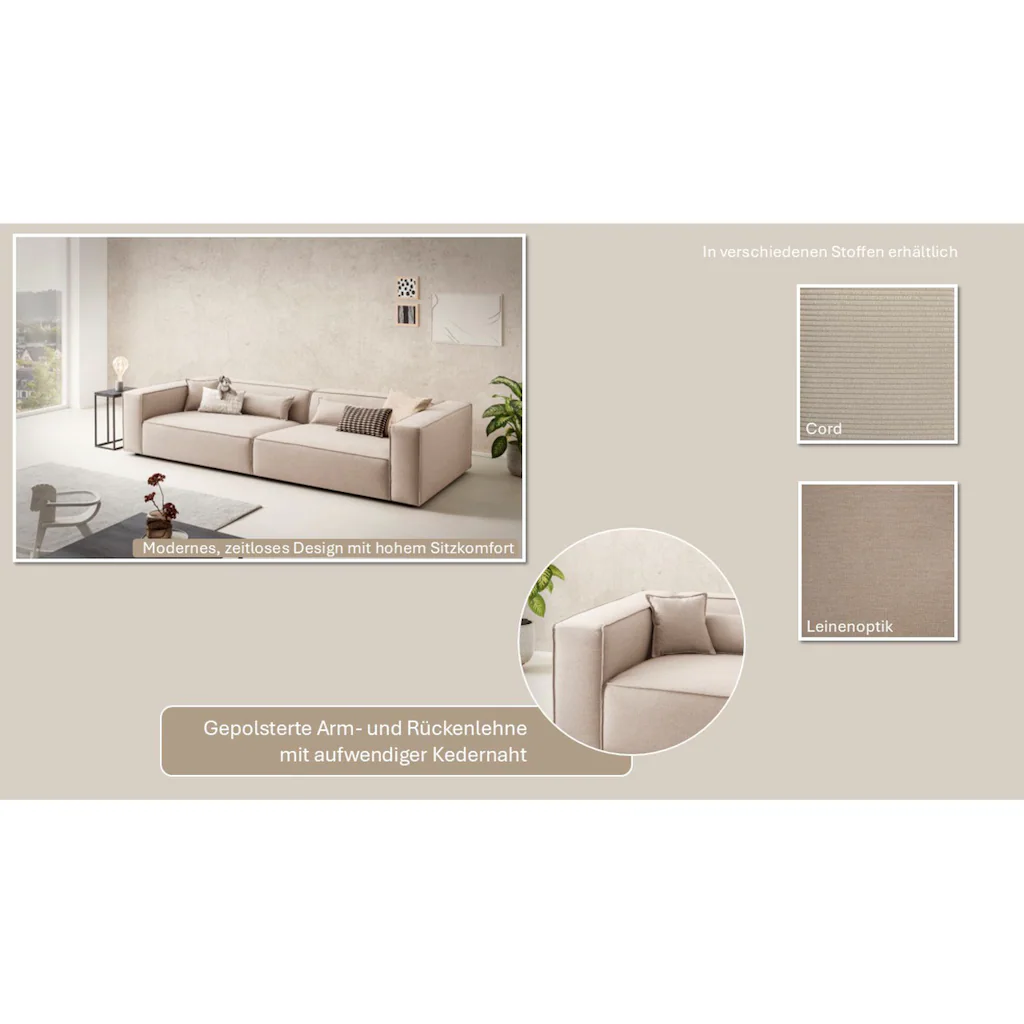 LeGer Home by Lena Gercke 3-Sitzer »PIARA XXL Sofa mit Kedernaht Big-Sofa in Cord oder Leinenoptik« schwarze Füße bequemer Sitzkomfort extra tiefe Sitzfläche kaufen Black Friday Preise