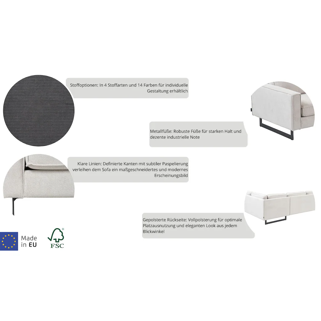 Places of Style Wohnlandschaft »Pinto 350 cm U-Form XXL mit Ottomanen« Cord Feincord Luxus-Microfaser Leder und Chenille kaufen zollfrei