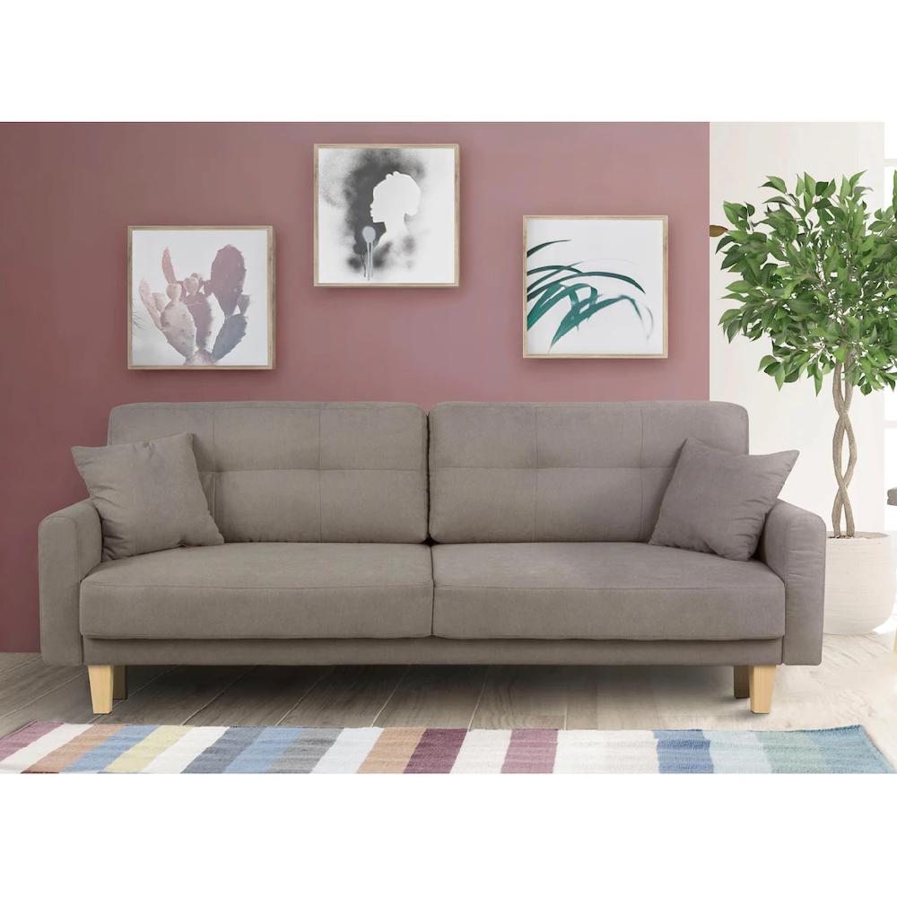 Home affaire 3-Sitzer »TRIPLO optionale Schlafsofa mit Bettkasten Maße B/T/H: 215/100/89 cm« Wahlweise Bettfunktion - Liegefläche 145x191 cm Rücken- Zierkissen Kauf eins, bekomm eins gratis