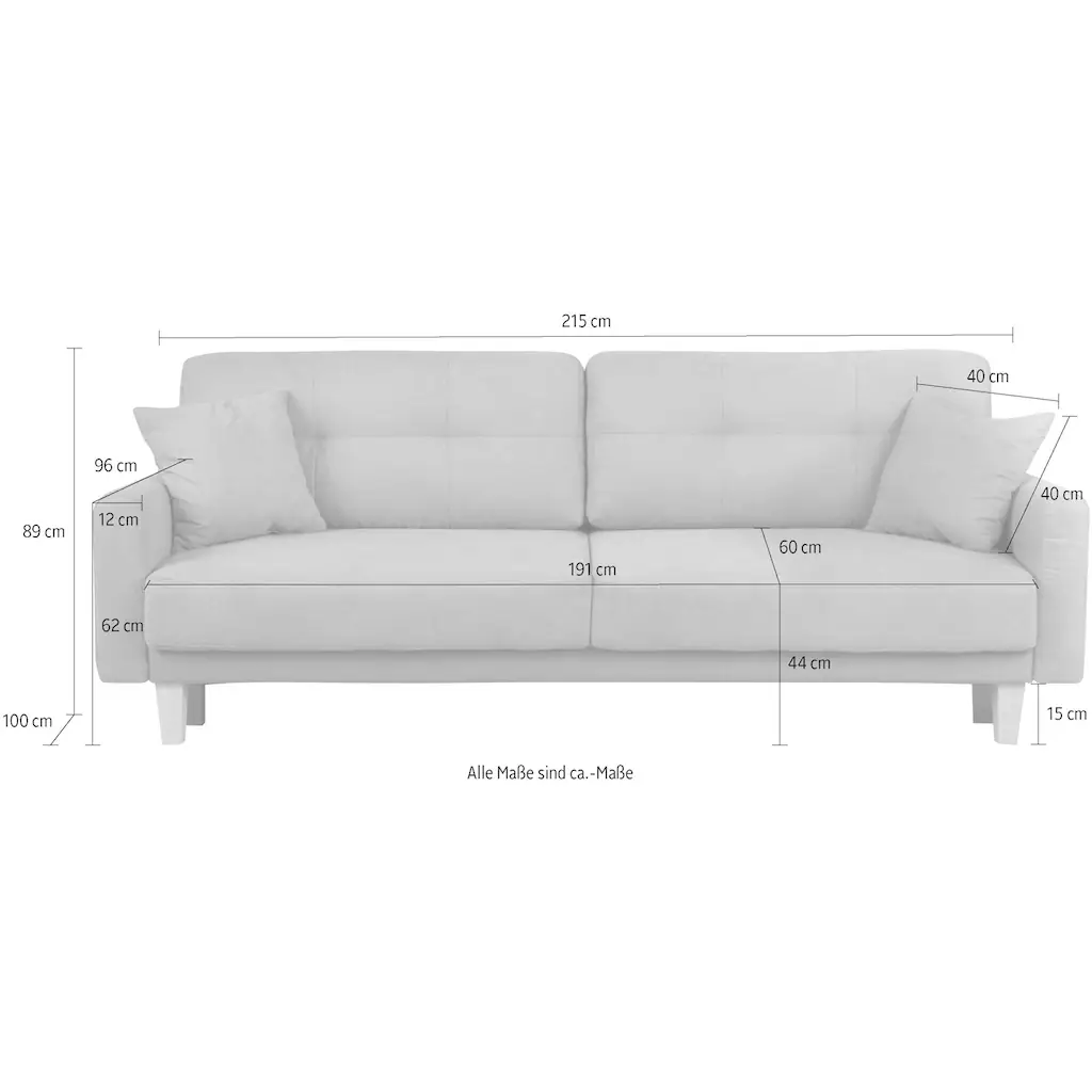 Home affaire 3-Sitzer »TRIPLO optionale Schlafsofa mit Bettkasten Maße B/T/H: 215/100/89 cm« Wahlweise Bettfunktion - Liegefläche 145x191 cm Rücken- Zierkissen Kauf eins, bekomm eins gratis