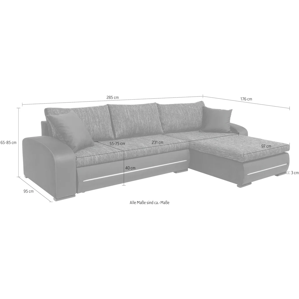 COLLECTION AB Ecksofa »30 Jahre Jubiläums-Modell Wind L-Form« inkl. Schlaffunktion und Bettkasten frei im Raum stellbar kaufen Fabrikladen