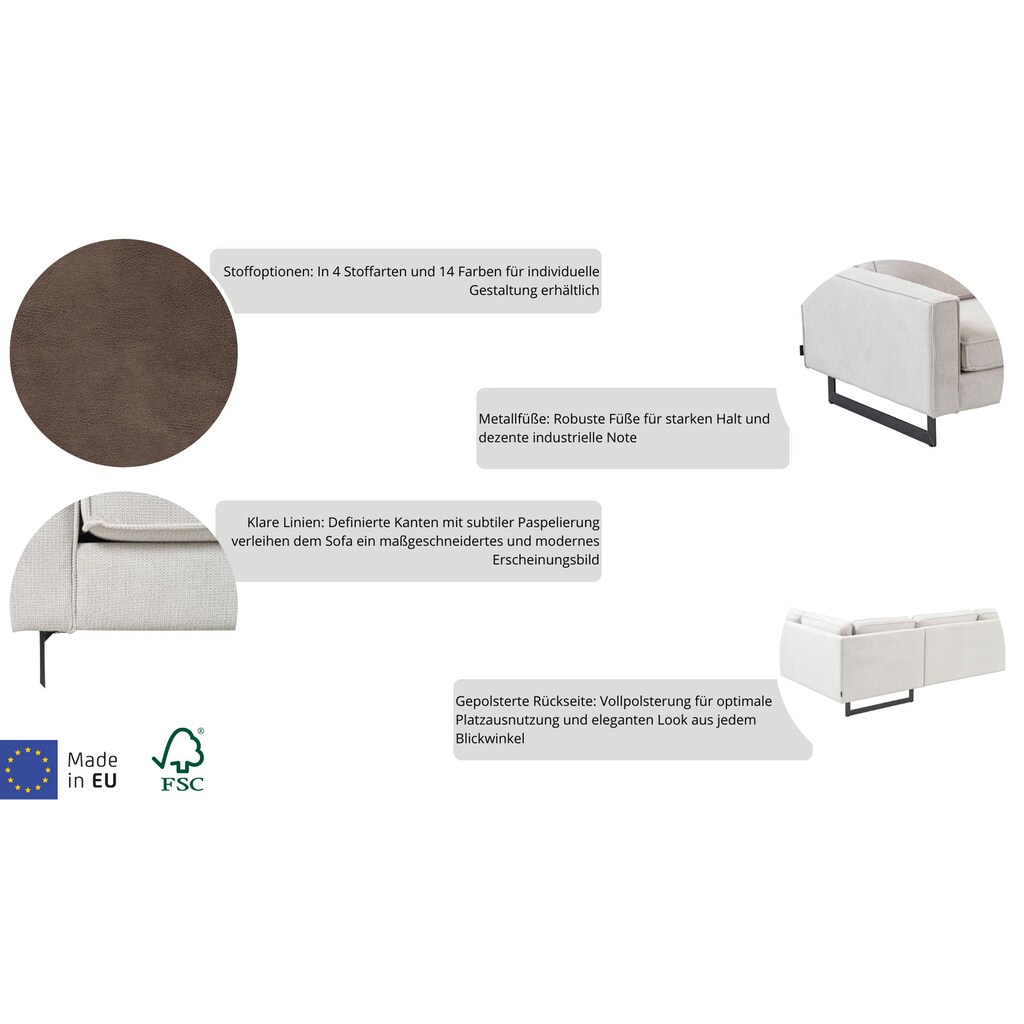 Places of Style Ecksofa »Pinto 290 cm Ottomane links / rechts« Cord Feincord Luxus-Microfaser Leder und Chenille kaufen zollfrei