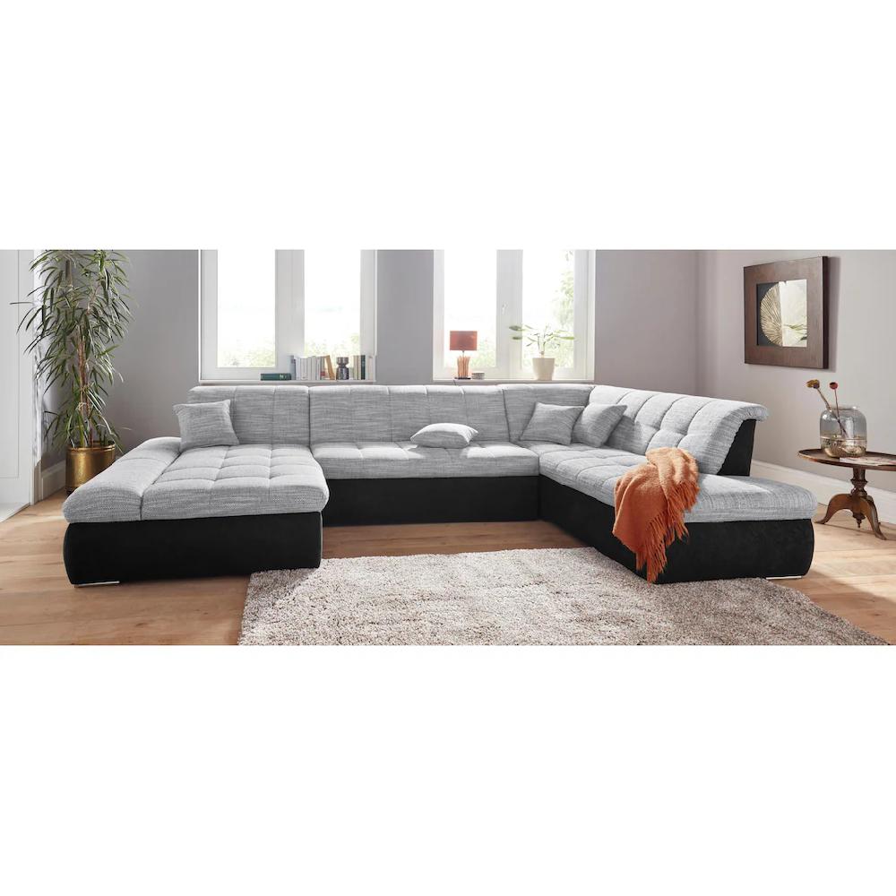 DOMO collection Wohnlandschaft »PB Moric wahlweise mit Bettfunktion und Armteilverstellung U-Form« XXL-Format B/T/H: 353/216/80 cm feine Steppung incl. Zierkissen kaufen