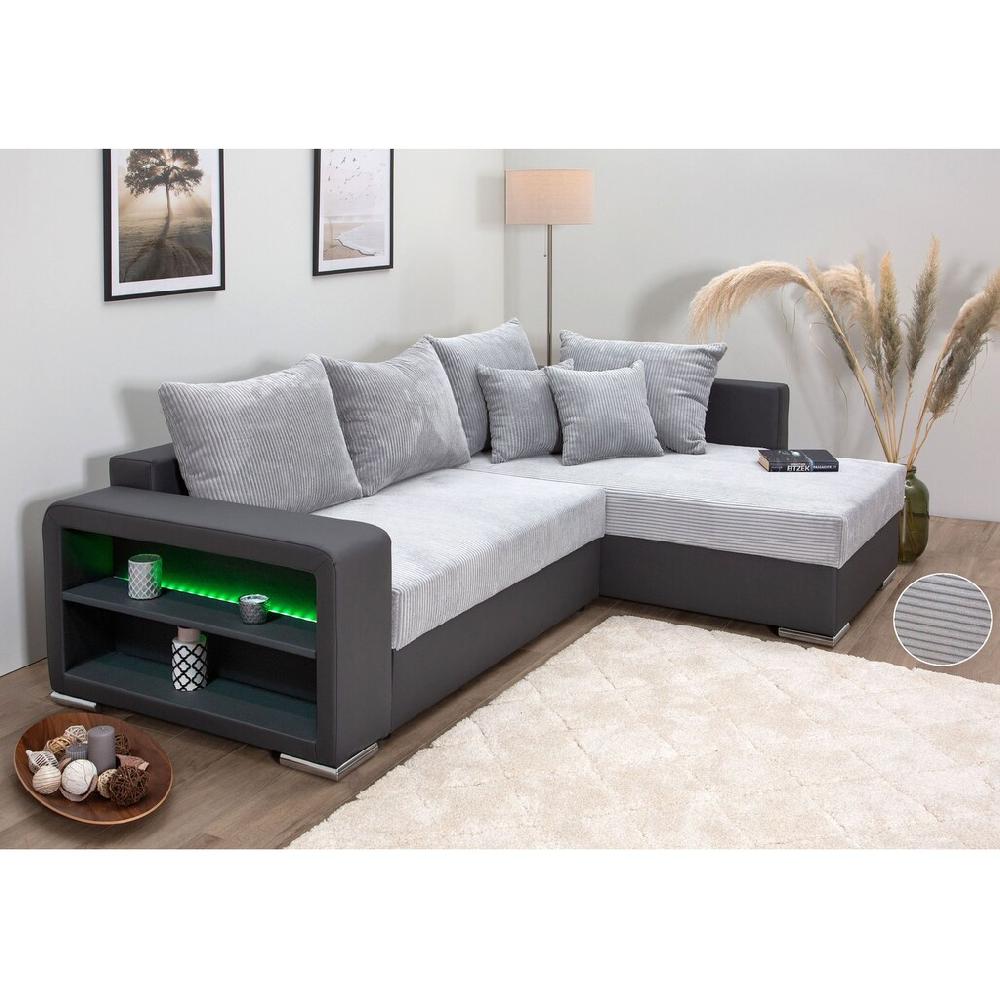 COLLECTION AB Ecksofa »L-Form« Regalarmlehne mit LED RGB Beleuchtung Bettfunktion und Bettkasten kaufen Osterangebot
