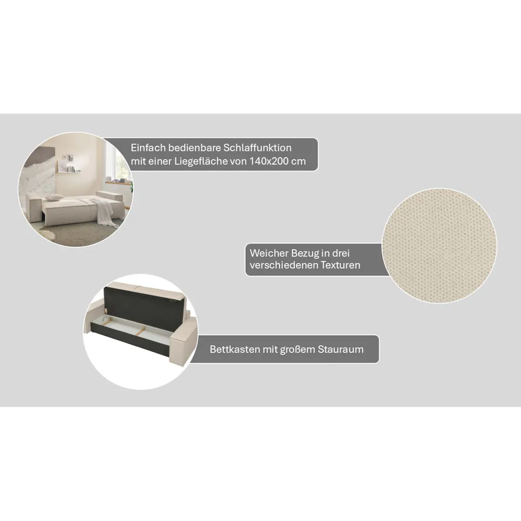 andas 3-Sitzer »FINNLEY Schlafsofa 257 cm Schlaffunktion mit Bettkasten (200/136cm) « kaufen Jubiläumsangebot