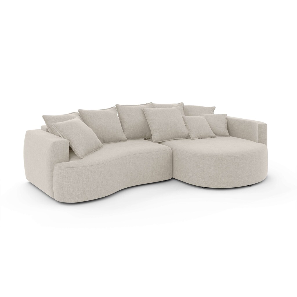 INOSIGN Ecksofa »Kahekili Schlafsofa mit Bettkasten Maße B/T/H: 255/181/90/ cm« L-Form mit Wellenunterfederung 7 Rückenkissen und 2 Zierkissen Nur noch ein Tag übrig