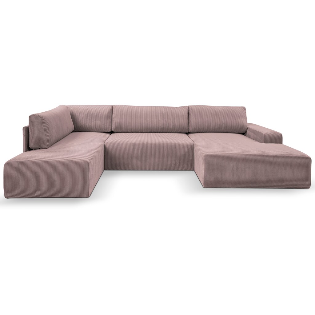 WERK2 Wohnlandschaft »Hugo-U U-Form« Design Wohnlandschaft in Cord mit Schlaffunktion & Bettkasten kaufen Im Verkauf