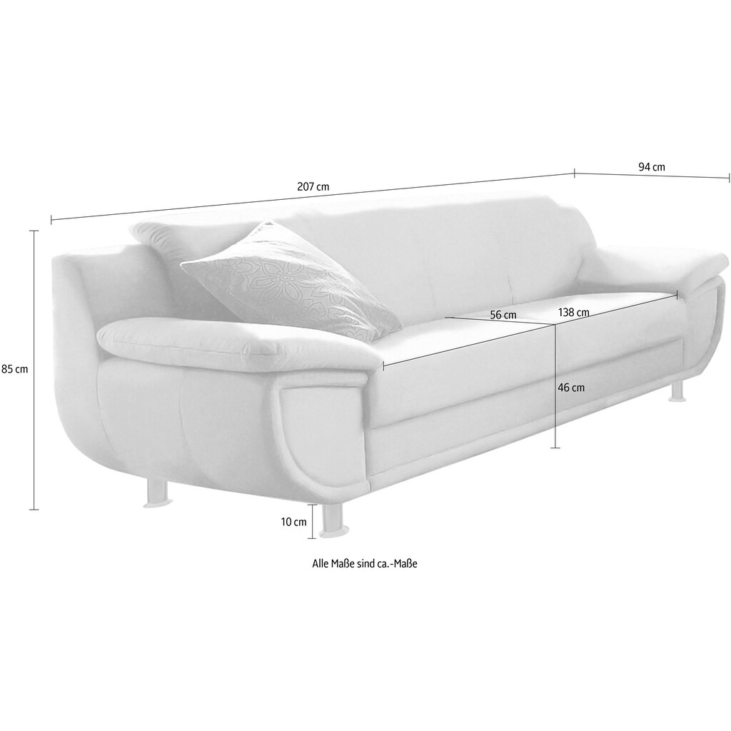 TRENDMANUFAKTUR 3-Sitzer »Rondo Breite 207 cm breite Armlehnen Füße schwarz« Big-Sofa wahlweise mit Federkern in verschiedenen Bezügen bestellbar kaufen Auslauf