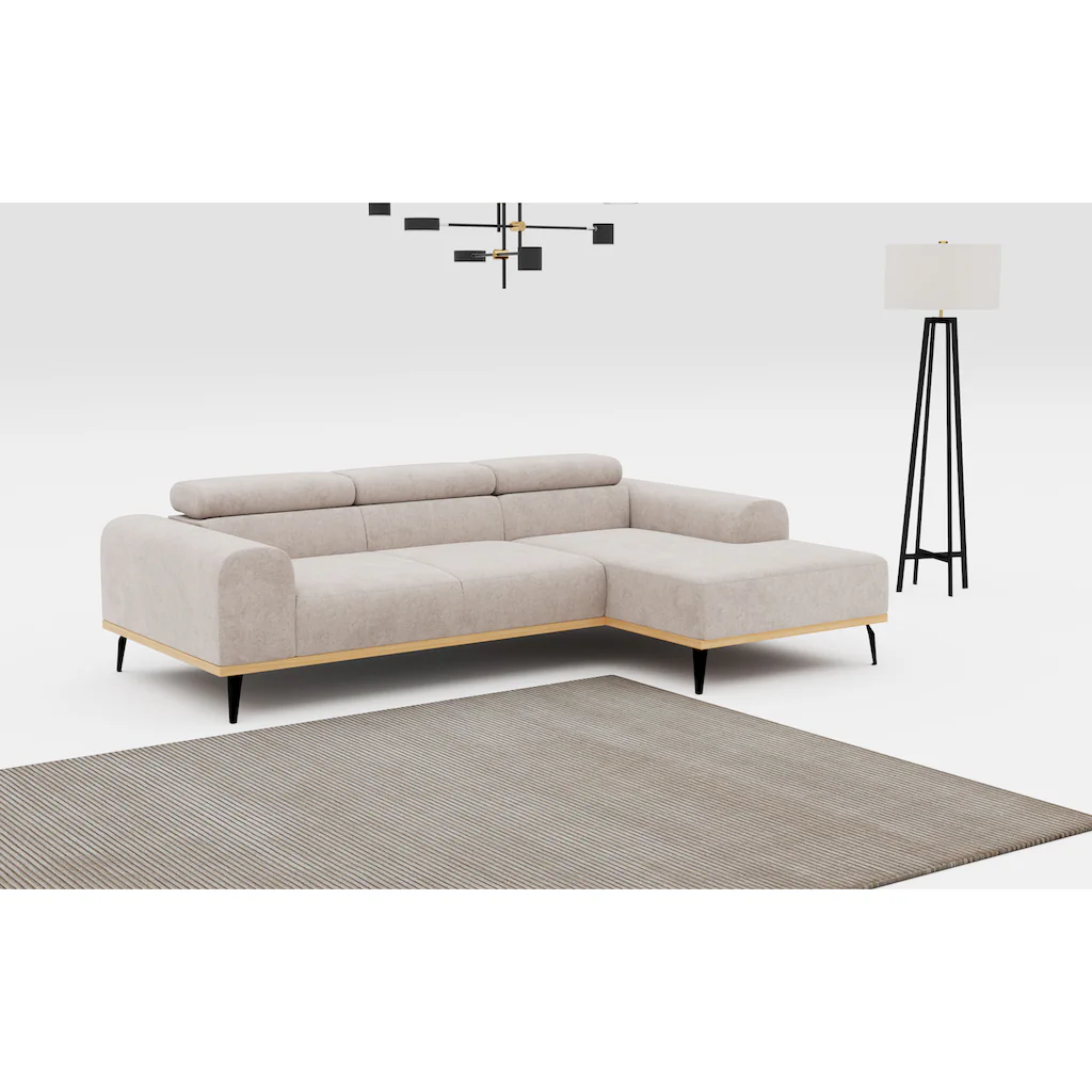 Places of Style Ecksofa »Carlo L-Form« mit Kopfteilverstellung & Holz-Rahmenoptik optional Relaxfunktion Blitzverkäufe