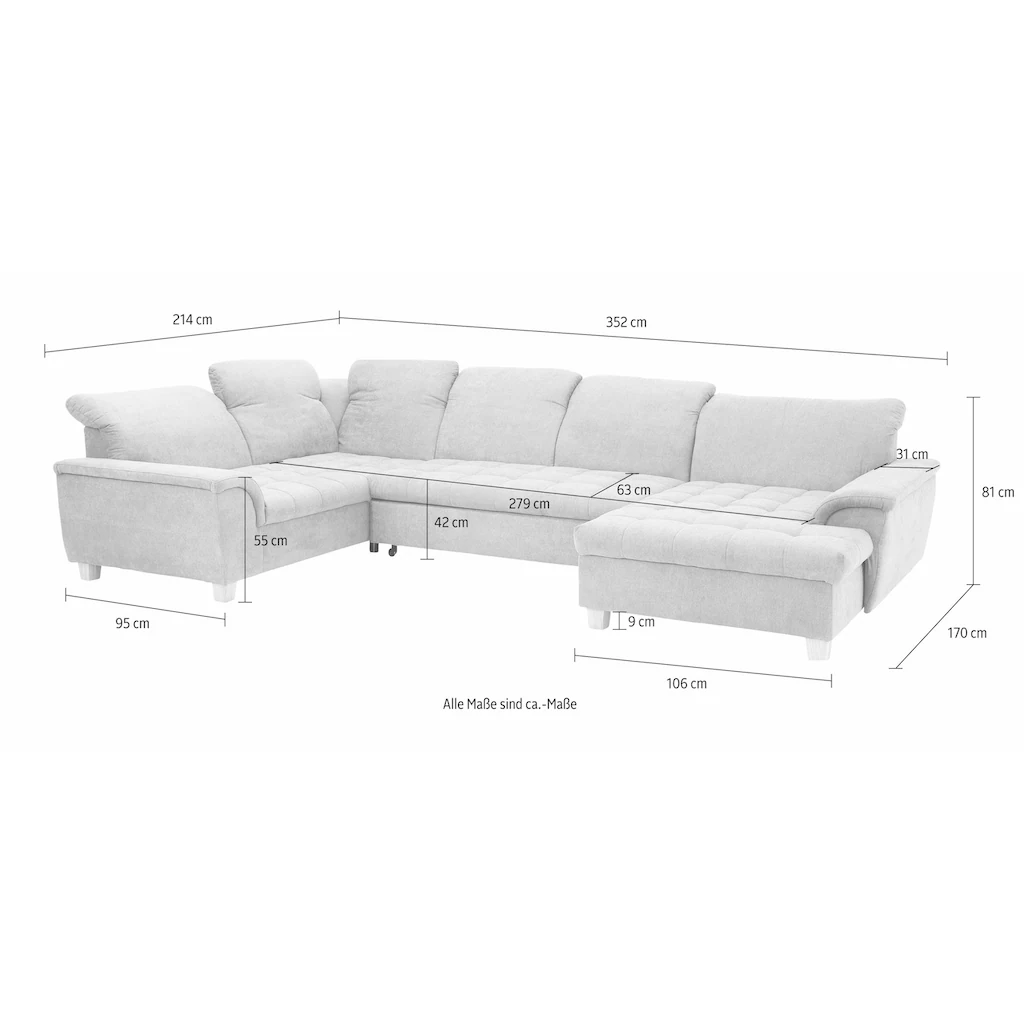 Home affaire Wohnlandschaft »Lyla U-Form« wahlweise mit Rückenfunktion und zusätzlich mit Bett + Bettkasten kaufen Black Friday