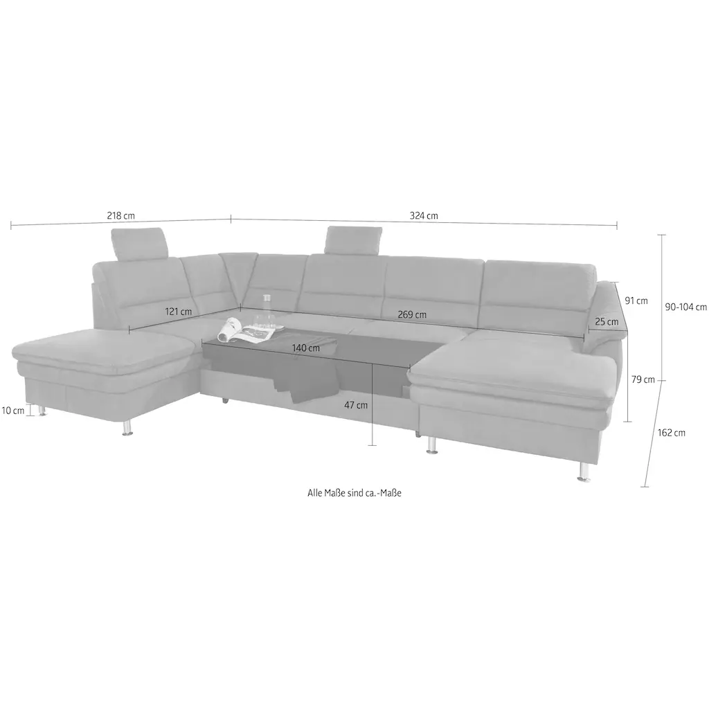 sit&more Wohnlandschaft »Cardoso U-Form« mit Federkern und Kopfstützen mit Bettfunktion und Relaxfunktion kaufen Wochenangebot