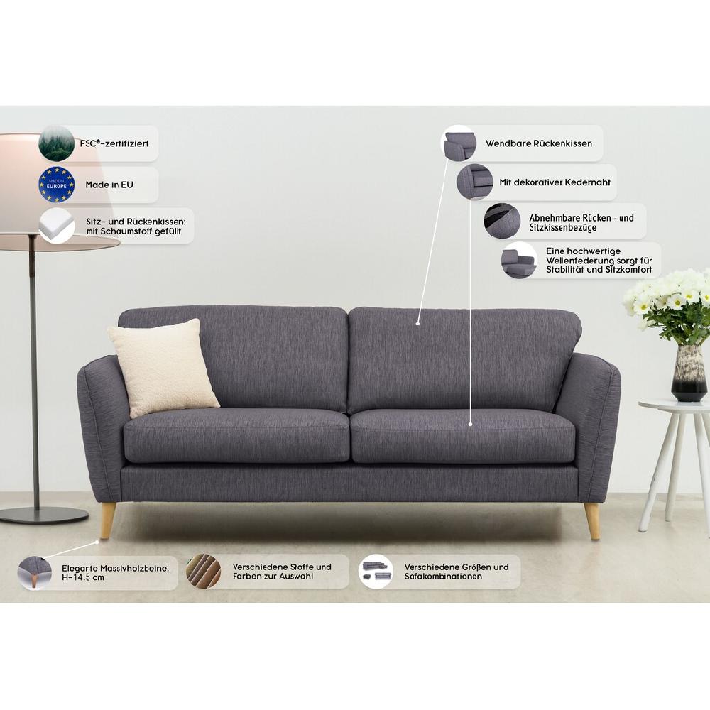 Home affaire 3-Sitzer »MARSEILLE Sofa 206 cm« mit Massivholzbeinen aus Eiche verschiedene Bezüge und Farbvarianten kaufen Zeitbegrenzte Promotion