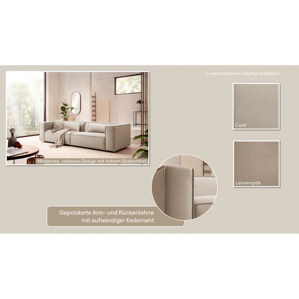 LeGer Home by Lena Gercke 3-Sitzer »PIARA Couch mit Kedernaht Sofa in Cord oder Leinenoptik« schwarze Füße bequemer Sitzkomfort kaufen Limitierter Zeitrabatt