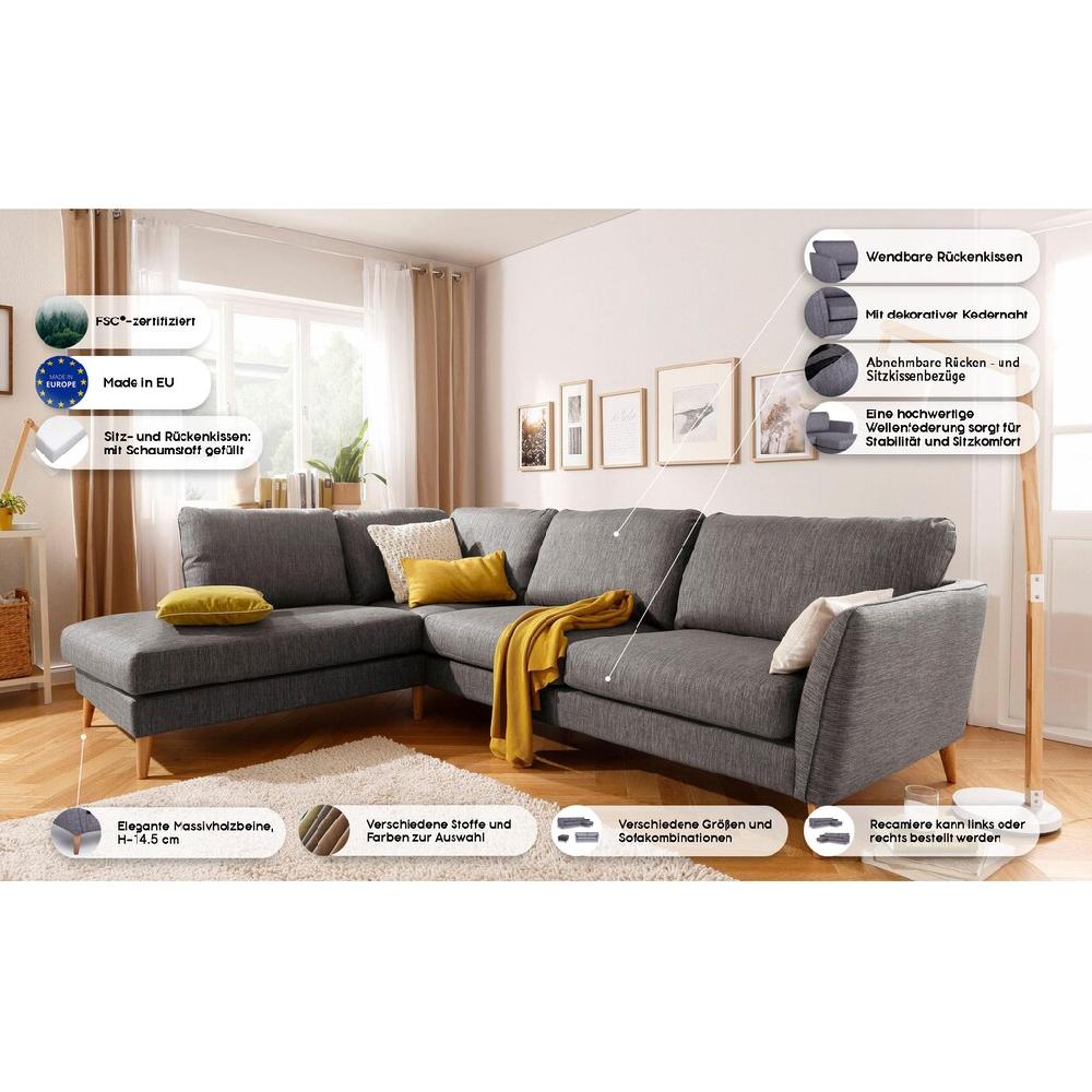 Home affaire Ecksofa »MARSEILLE 278/202 cm L-Form Ottom. rechts/links« mit Massivholzbeinen aus Eiche verschiedene Bezüge und Farbvarianten kaufen Fabrik Onlineshop