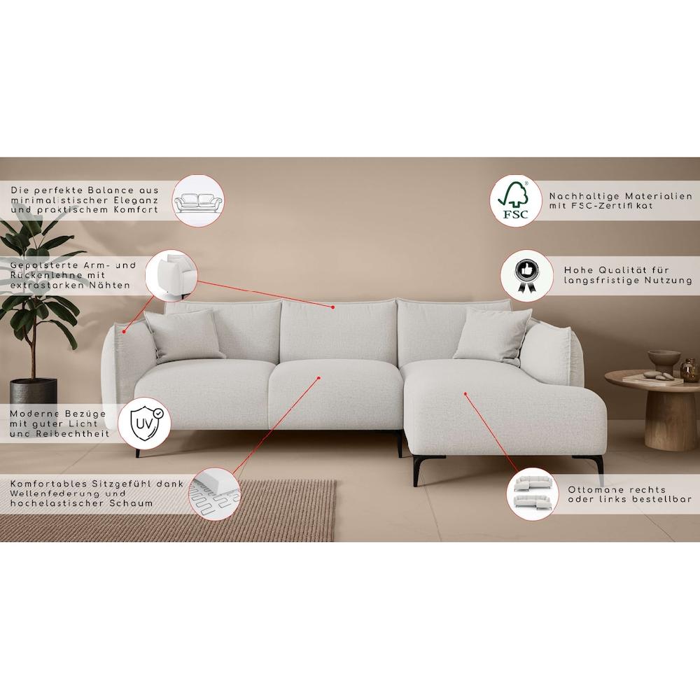 LeGer Home by Lena Gercke Ecksofa »Adelita mit Ottomane links oder rechts bestellbar B/H/T 270/97/168« L-Form mit Wellenunterfederung enthält 2 Zierkissen kaufen Fabrikladen