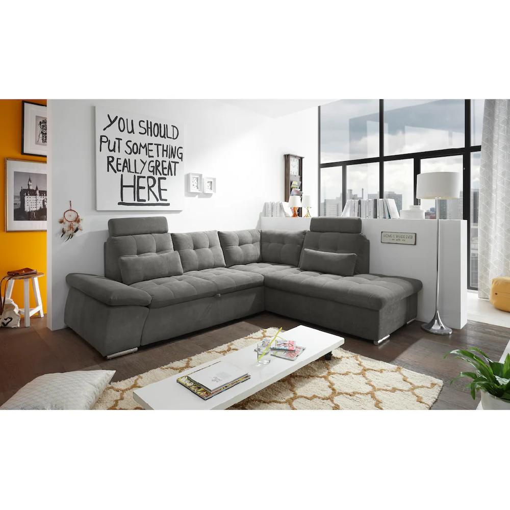 ED EXCITING DESIGN Ecksofa »Nalo L-Form« mit Bettfunktion Bettkasten Kopfstützen Nierenkissen etc. kaufen Begrenzt auf 3 Tage