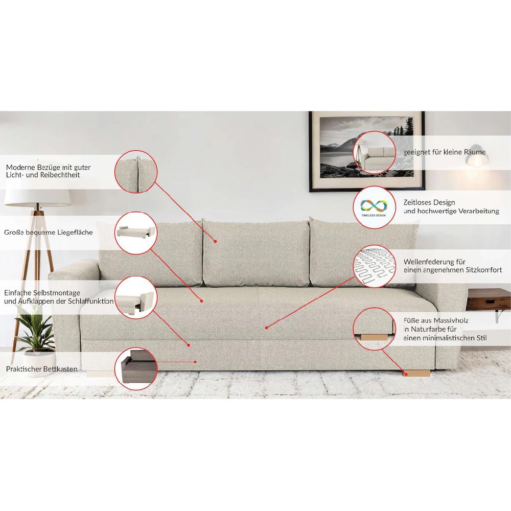 INOSIGN 3-Sitzer »MAGHERA Schlafsofa mit Bettkasten in hochwertiger Verarbeitung« mit Wellenunterfederung Cord und Struktur-Bezug B/H/T 230/92 5/79 cm Limitierter Zeitrabatt