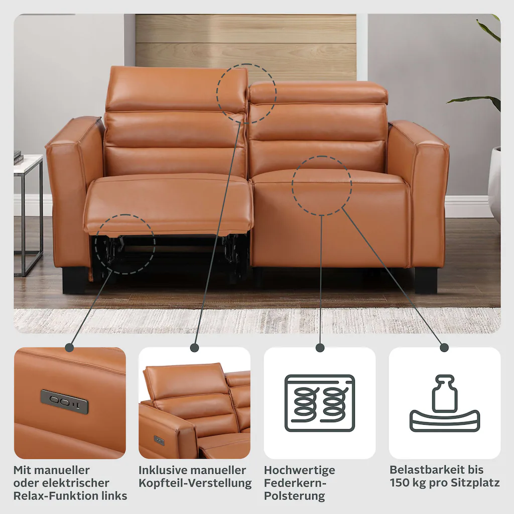 Places of Style 2-Sitzer »Carpari 162 cm mit manueller od. elektrischer Relaxfunktion und USB « sowie Kopfteilverstellung kaufen Preisnachlass