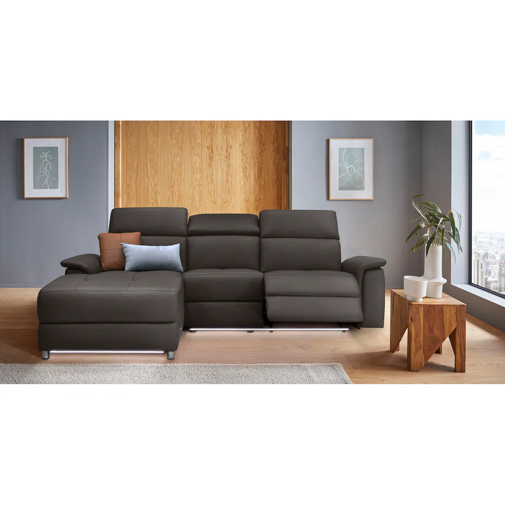 Places of Style Ecksofa »Pareli L-Form 259cm m. Recamiere Echtleder Kunstleder Webstoff« man. o. elektr. Relaxfunktion USB/Kopfteilverstellg u. LED kaufen Kauf eins, bekomm eins gratis