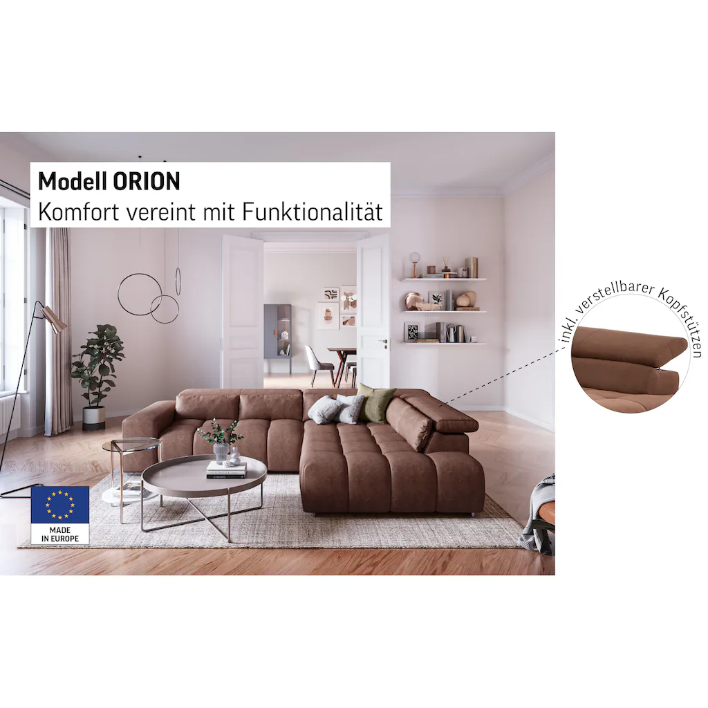 COTTA Ecksofa »Orion L-Form« mit Ottomane inklusive verstellbarer Kopfstützen und 5 Nierenkissen kaufen Meist gekauft