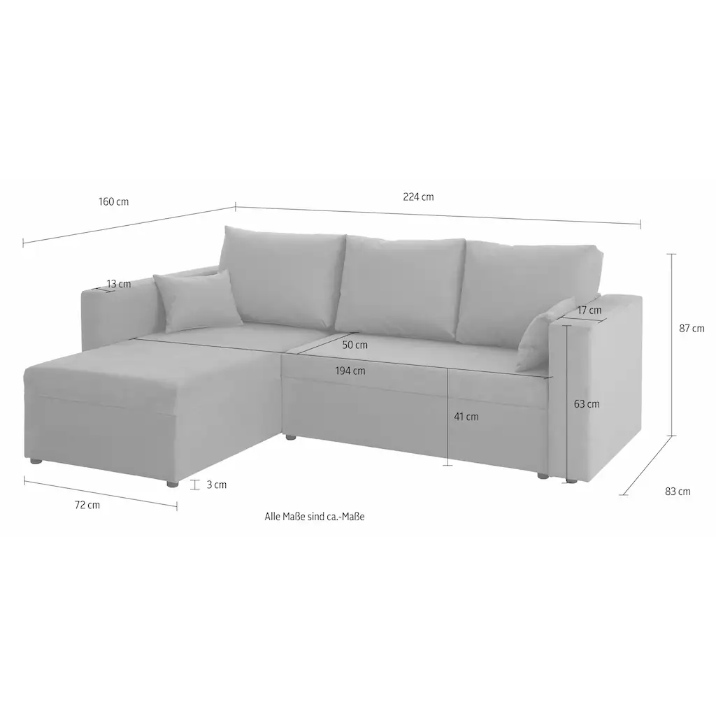 Home affaire Ecksofa »Pur« mit Bettfunktion und Bettkasten Online Outlet