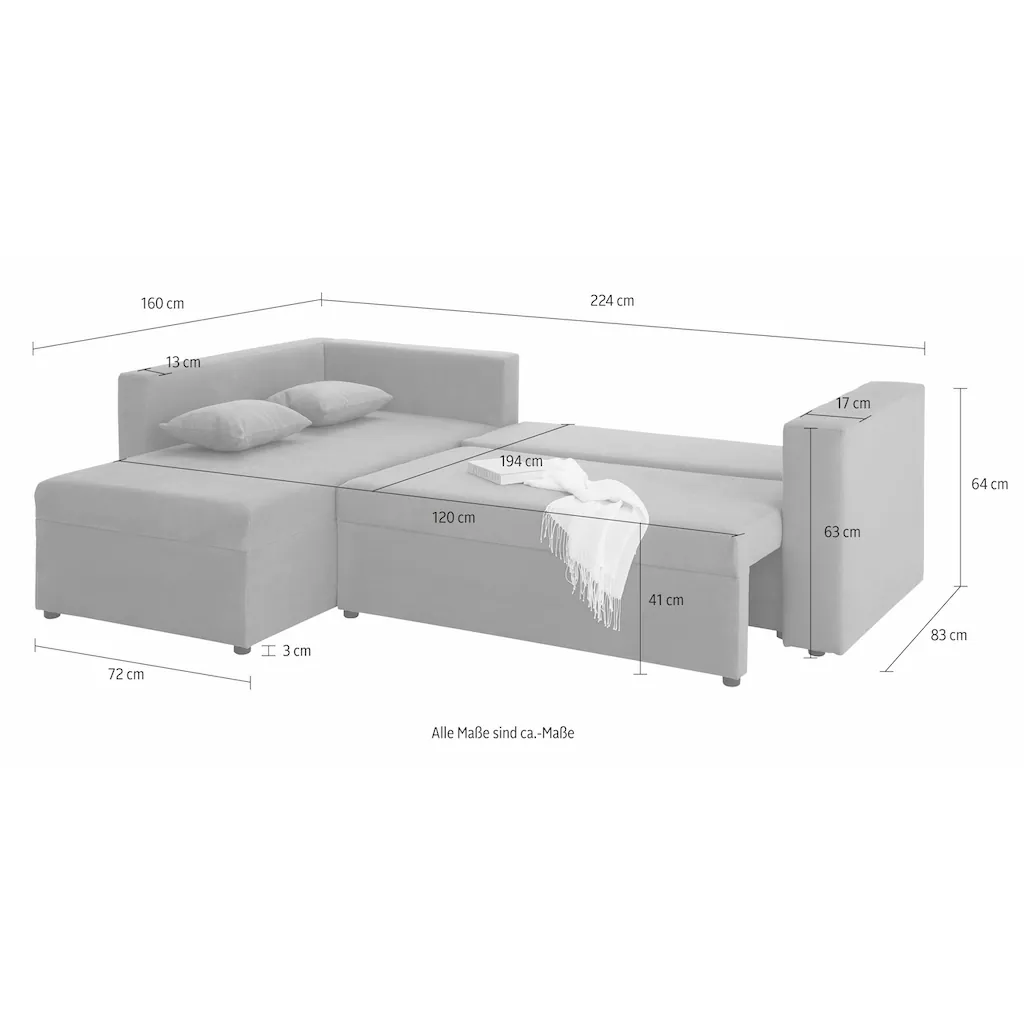 Home affaire Ecksofa »Pur« mit Bettfunktion und Bettkasten Online Outlet