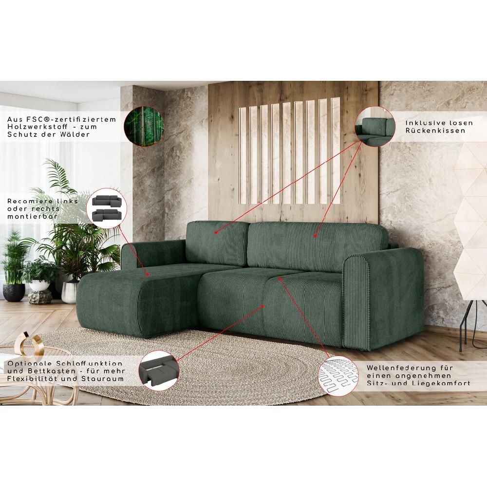 INOSIGN Ecksofa »Ecksofa Zacharia wahlweise mit Bettfunktion BxTxH 250x166x86 cm« L-Form mit Wellenunterfederung Recamiere beidseitig montierbar kaufen Kostenlose Rückgabe