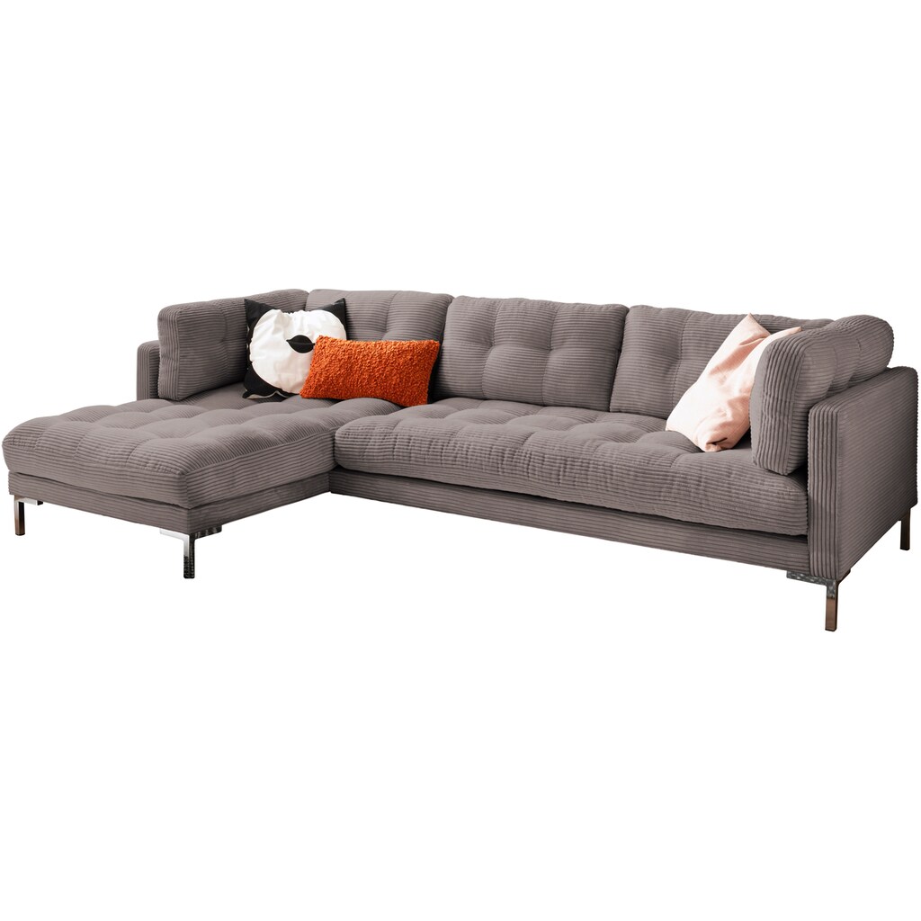 Trends by HG Ecksofa »Landau L-Form« in Cord-Stoff mit Metallfuß kaufen Bis zu 50% Rabatt