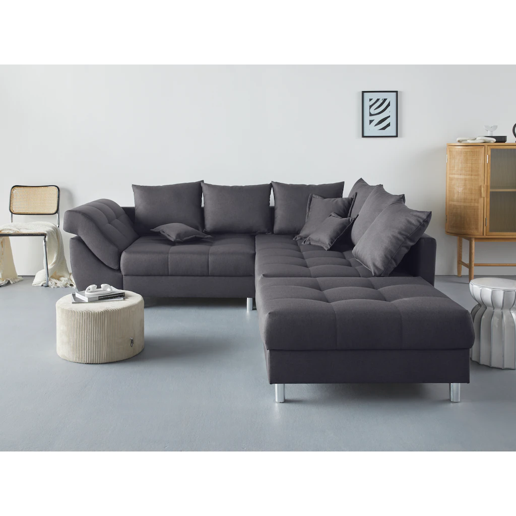 COLLECTION AB Polstergarnitur »Innsbruck« (Spar-Set) Ecksofa und Hocker Recamiere links oder rechts montierbar