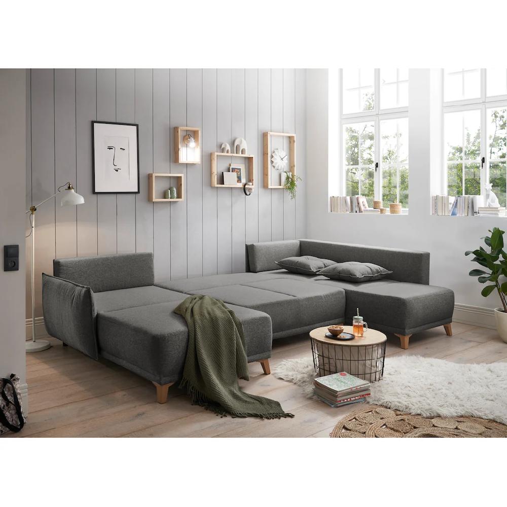 ED EXCITING DESIGN Wohnlandschaft »Pamplona U-Form« mit Bettfunktion Bettkasten Rücken- und Zierkissen frei im Raum kaufen Vatertagsangebot