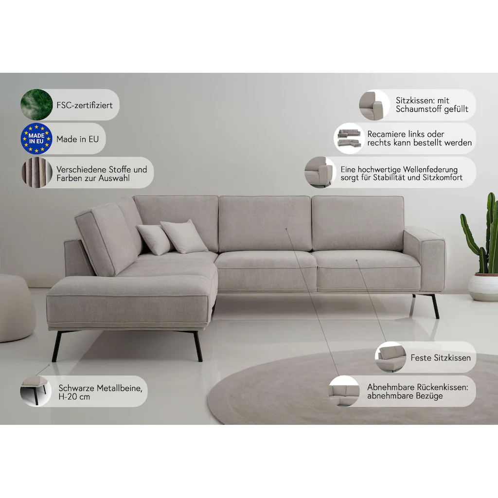 andas Ecksofa »Vosby« Breite 260 cm Chenille mit dekorativer Kedernaht kaufen Nur für heute