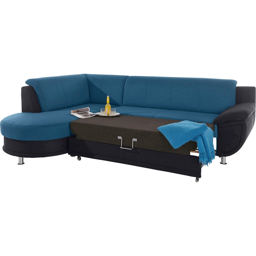 TRENDMANUFAKTUR Ecksofa »Rondo 3 zeitlos und bequem Materialmix breite Armlehnen L-Form« wahlweise mit Federkern für mehr Komfort wahlweise mit Bettfunktion kaufen Günstig kaufen